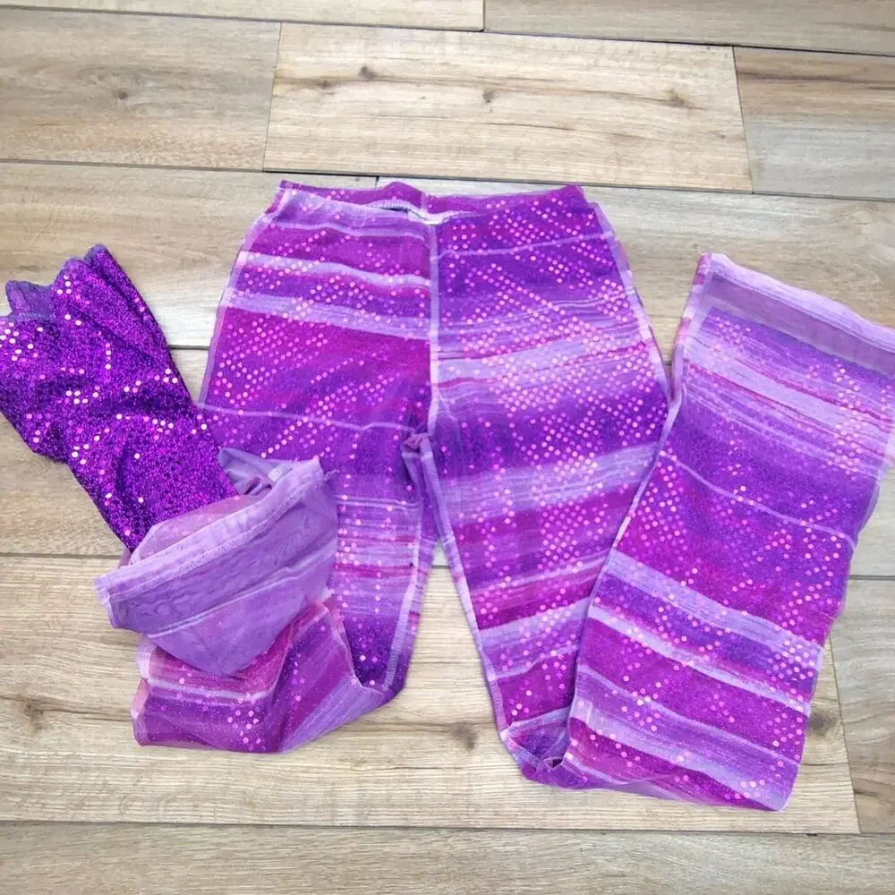Vintage Charlotte Russe Y2K Mesh Sequin Flare Pants XS Purple Festival Rave